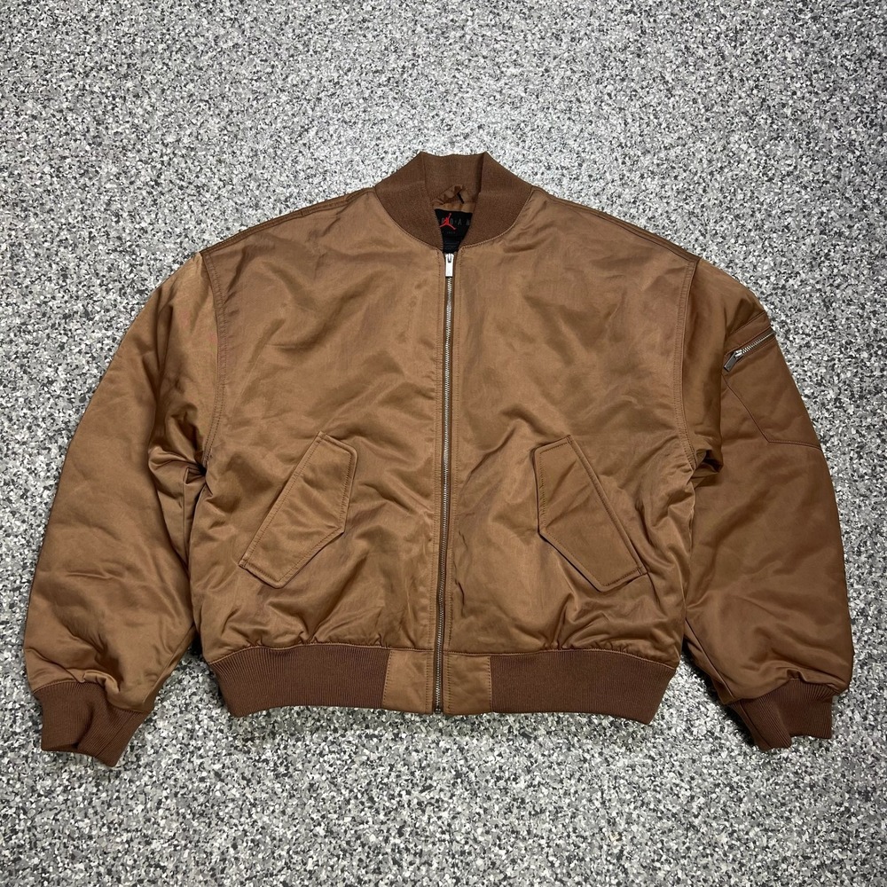 Jordan Renegade Bomber Jacket Women's Small Brown Oversized Satin FV7107-223 NEW